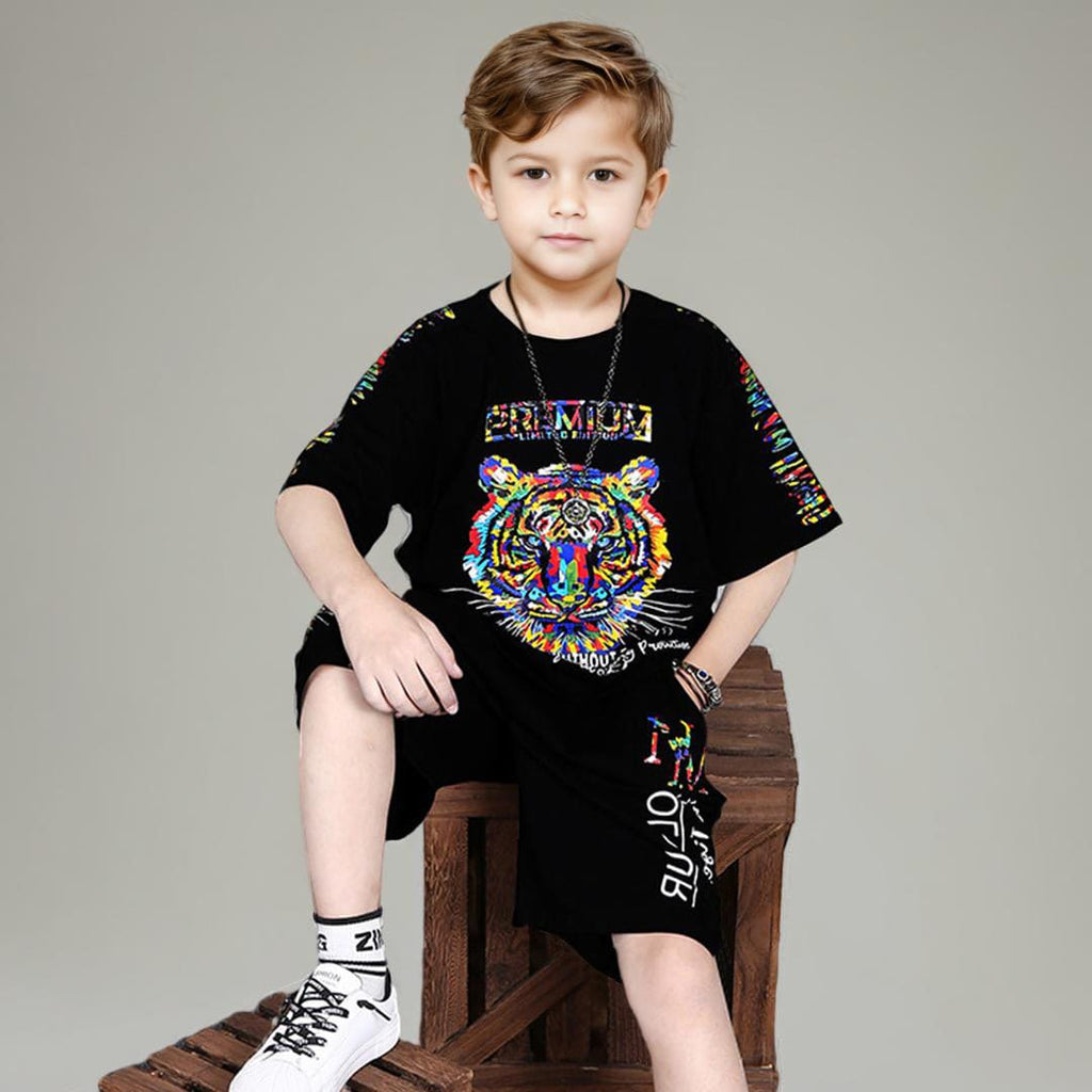 Boys Printed T-shirt with Shorts Set Sets Black 4-5 Y 