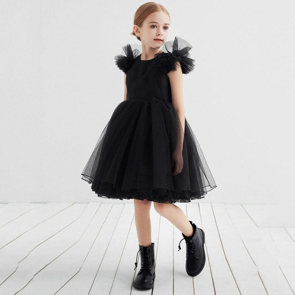Girls Solid Tulle Party Dress Party Dresses Black 1-2 Y 