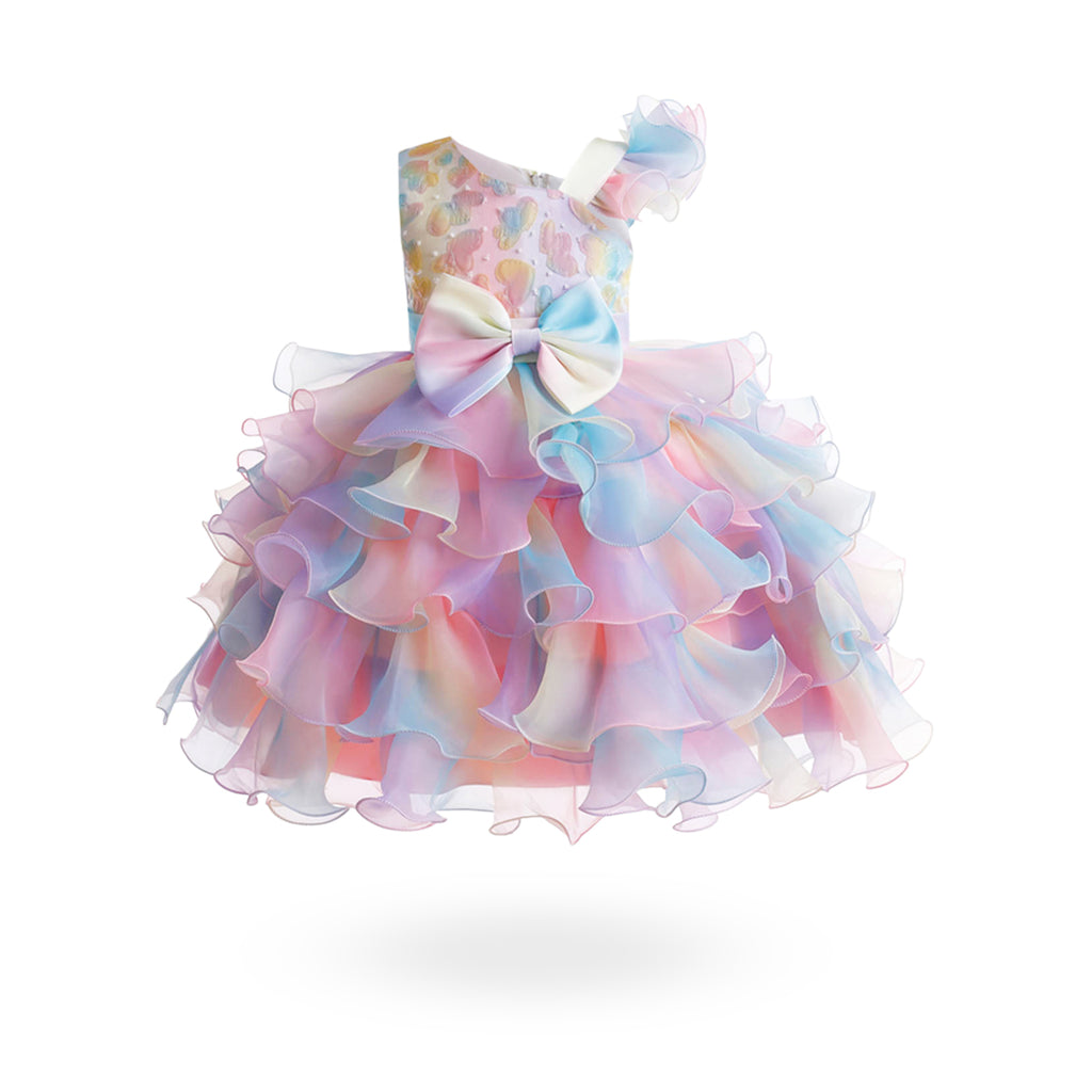Girls Sleeveless Heart Applique Ruffles Party Dress Party Dresses Multicolor 4-5 Y