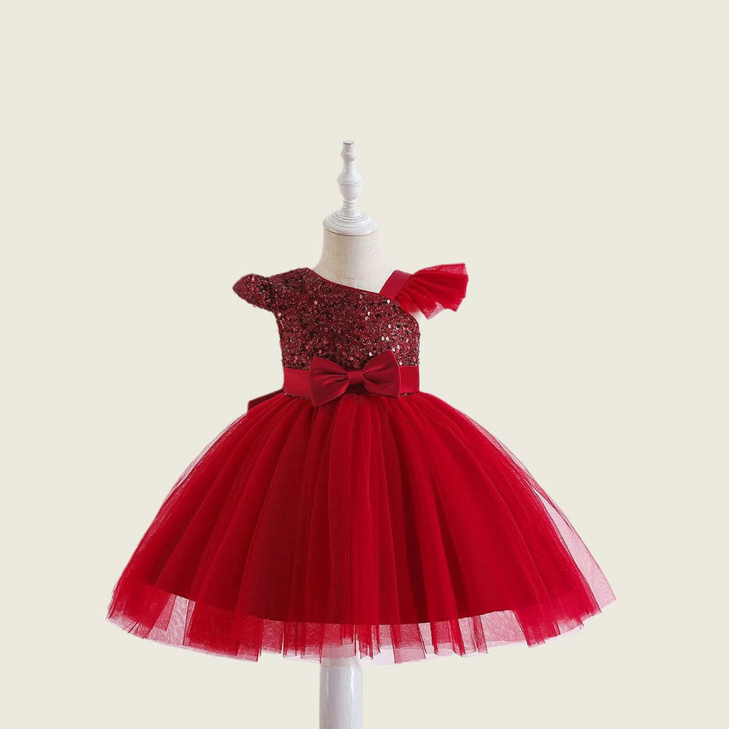 Girls Cape Sleeve Sequined Party Wear Dress Party Dresses Red 1-2 Y 
