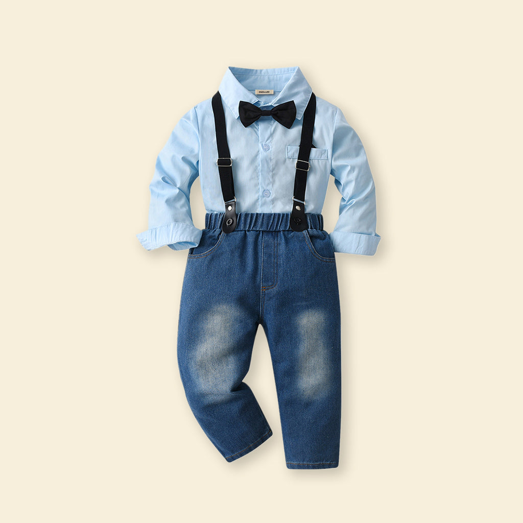 Boys Shirt with Suspender Denims Set 2 pc. Sets Blue 1-2 Y 