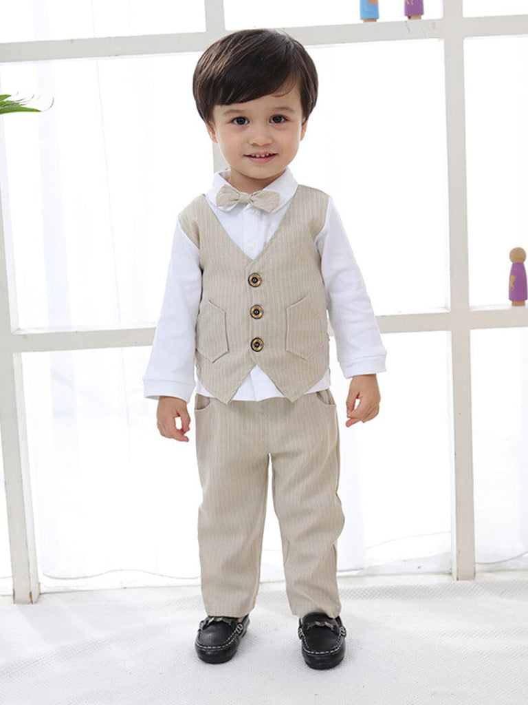 Boys Striped Waistcoat Mock Shirt With Trousers Set 2 pc. Sets Khaki 1-2 Y 
