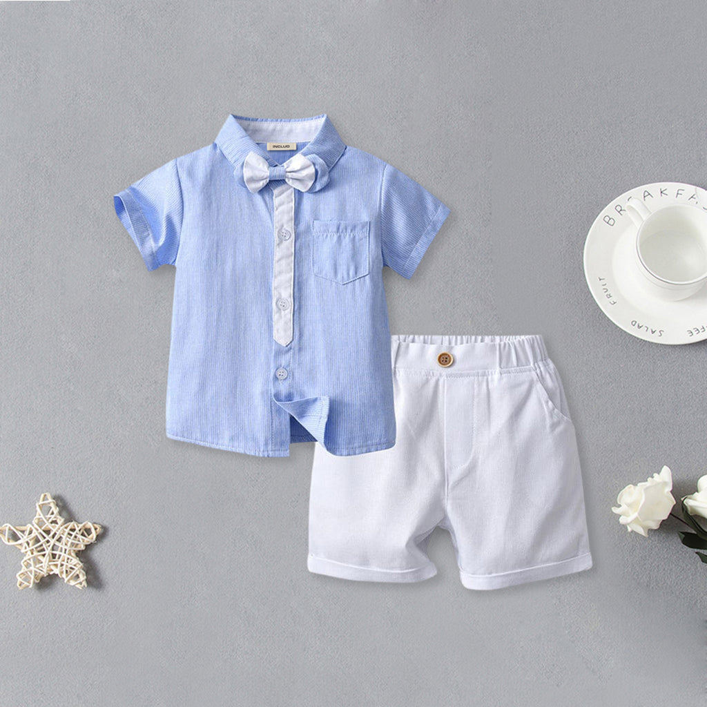 Boys Party Wear 2 Piece Set 2 pc. Sets White shorts + light blue shirt 1-2 Y 