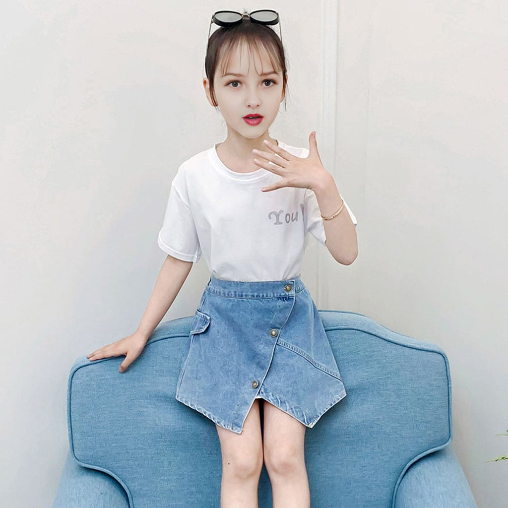 Girls Short Sleeve White T-Shirt With Skirt Set Sets White 4-5 Y 