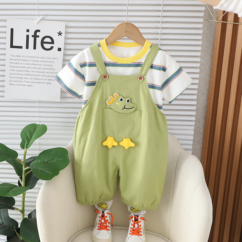 Boys Striped T-shirt with Dungaree Set Sets Green 1-2 Y 