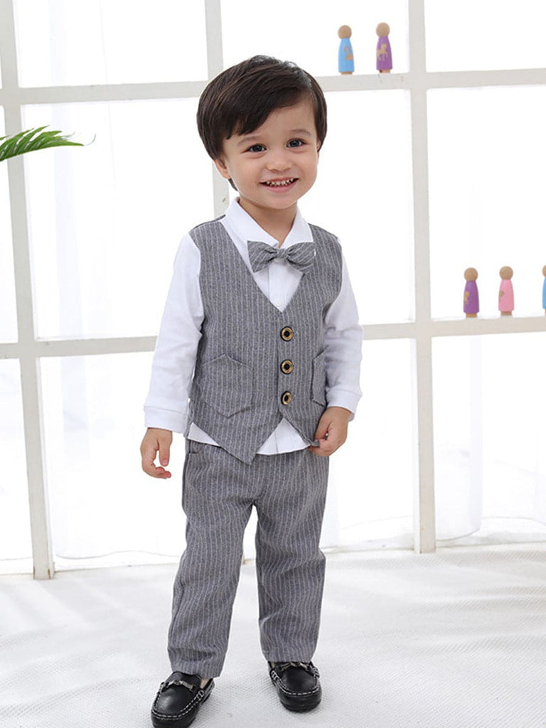 Boys Striped Waistcoat Mock Shirt With Trousers Set 2 pc. Sets Gray 1-2 Y 