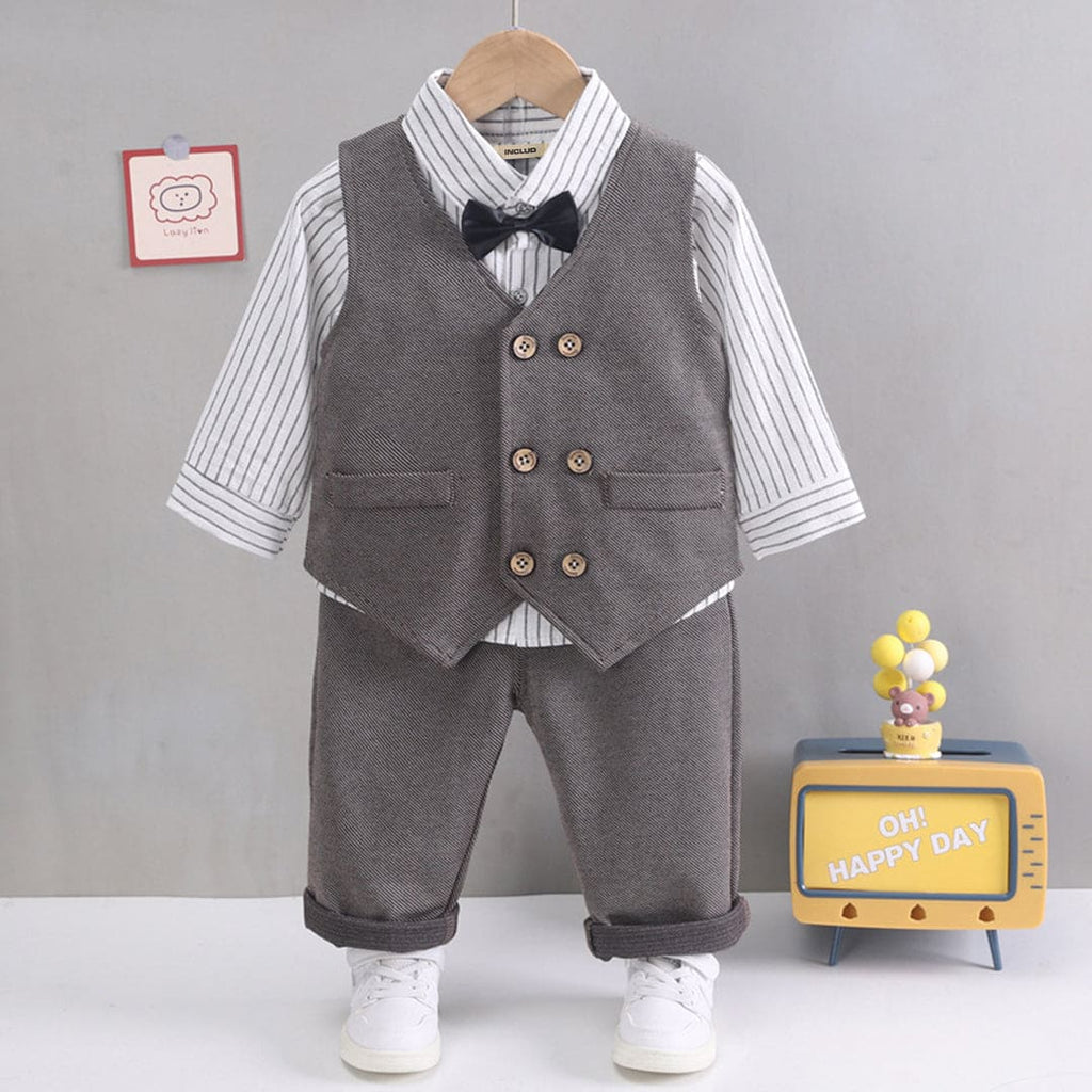 Boys Shirt with Trousers & Waistcoat Set 3 pc. Sets Brown 1-2 Y 