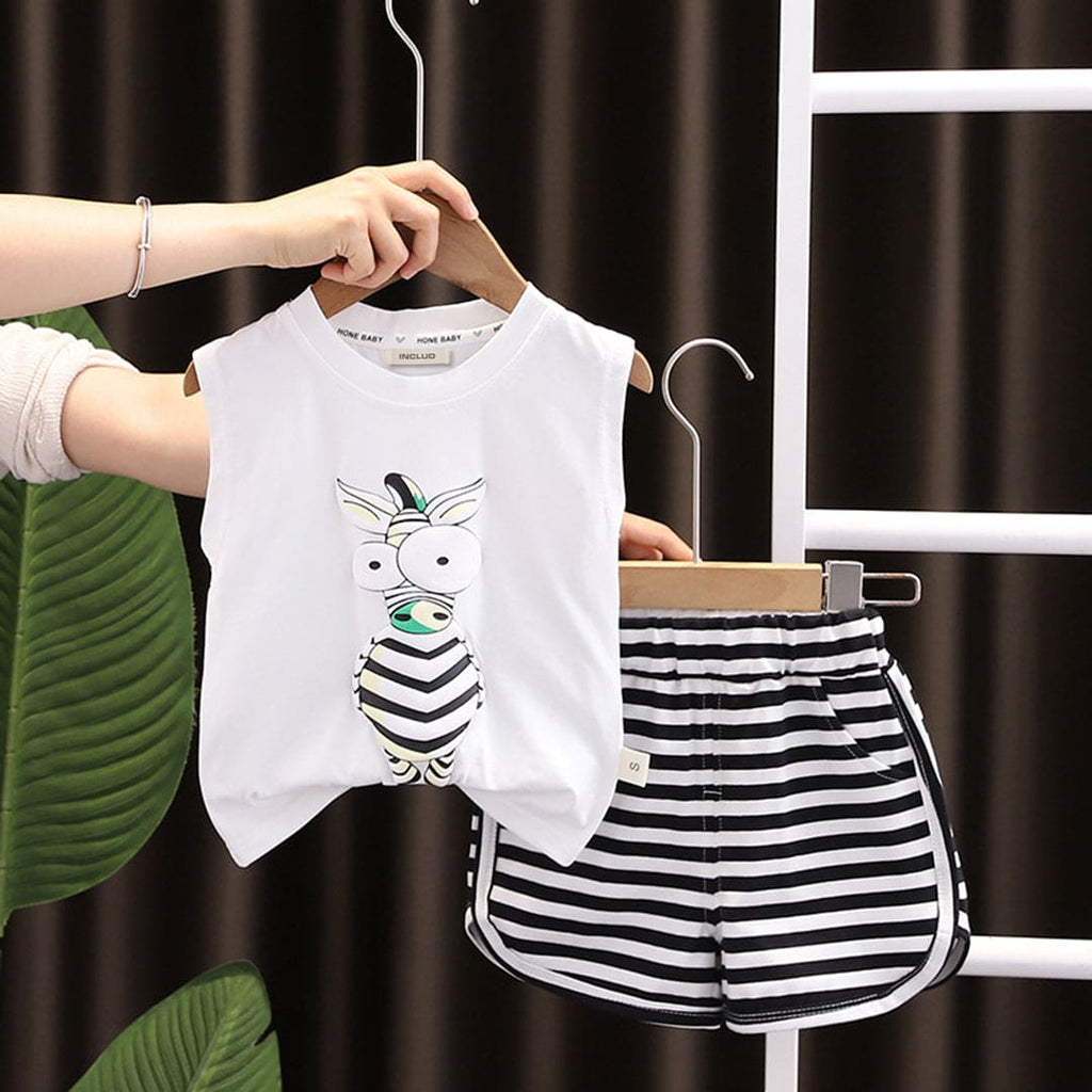 Boys Giraffe Printed T-Shirt & Striped Shorts Sets White 1-2 Y 