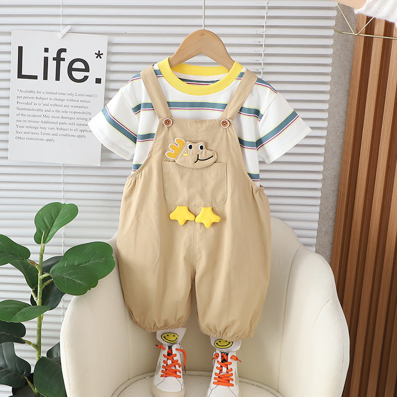 Boys Striped T-shirt with Dungaree Set Sets Khaki 1-2 Y 