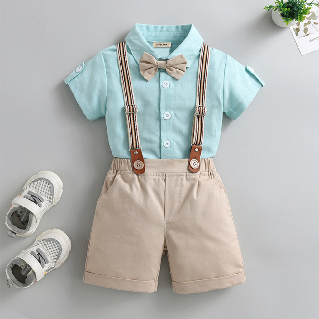 Boys Shirt with Suspender Shorts Set 2 pc. Sets Light Green 1-2 Y 