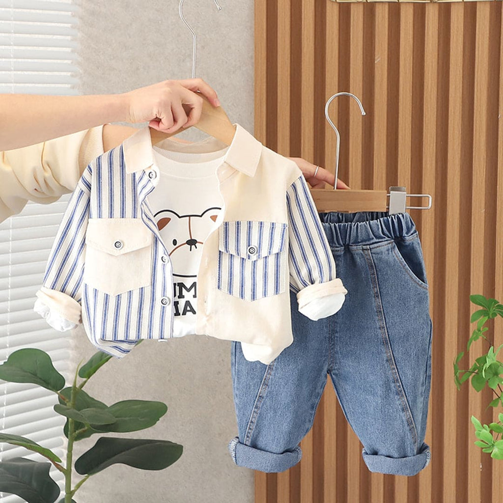 Boys Blue Jacket with T-shirt & Denims Set Sets Blue 1-2 Y 