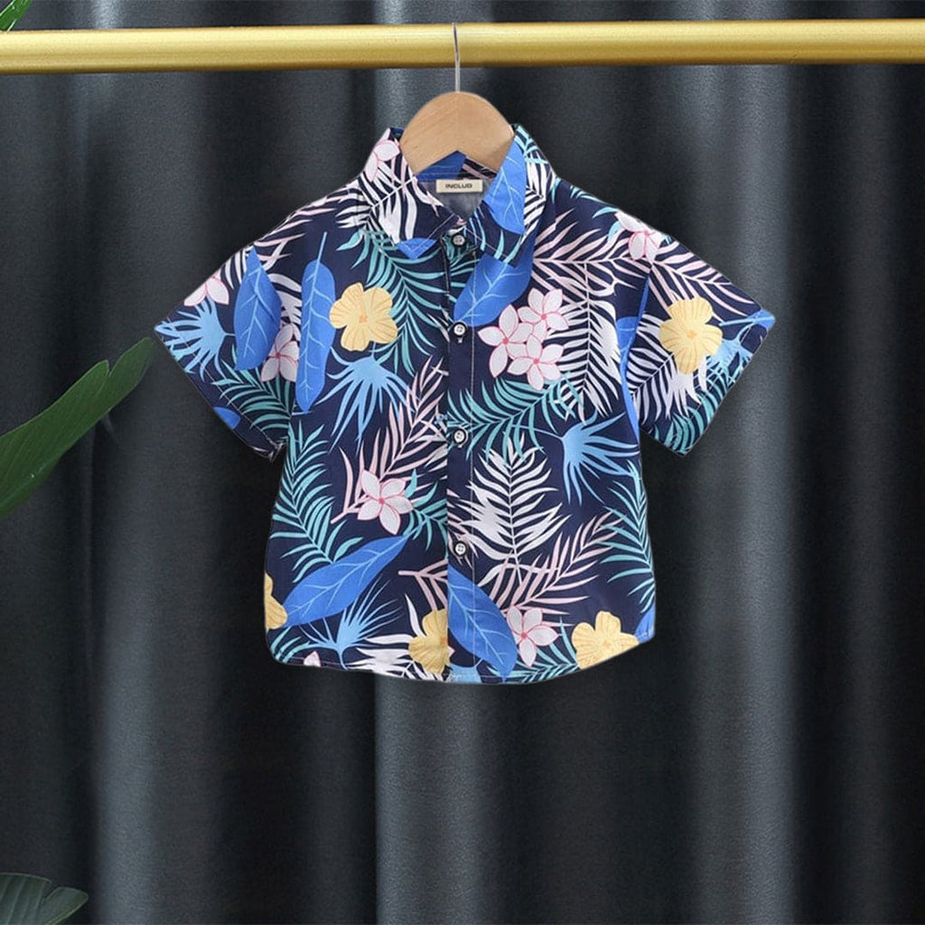 Boys Floral Printed Shirt Shirts Navy Blue 1-2 Y 