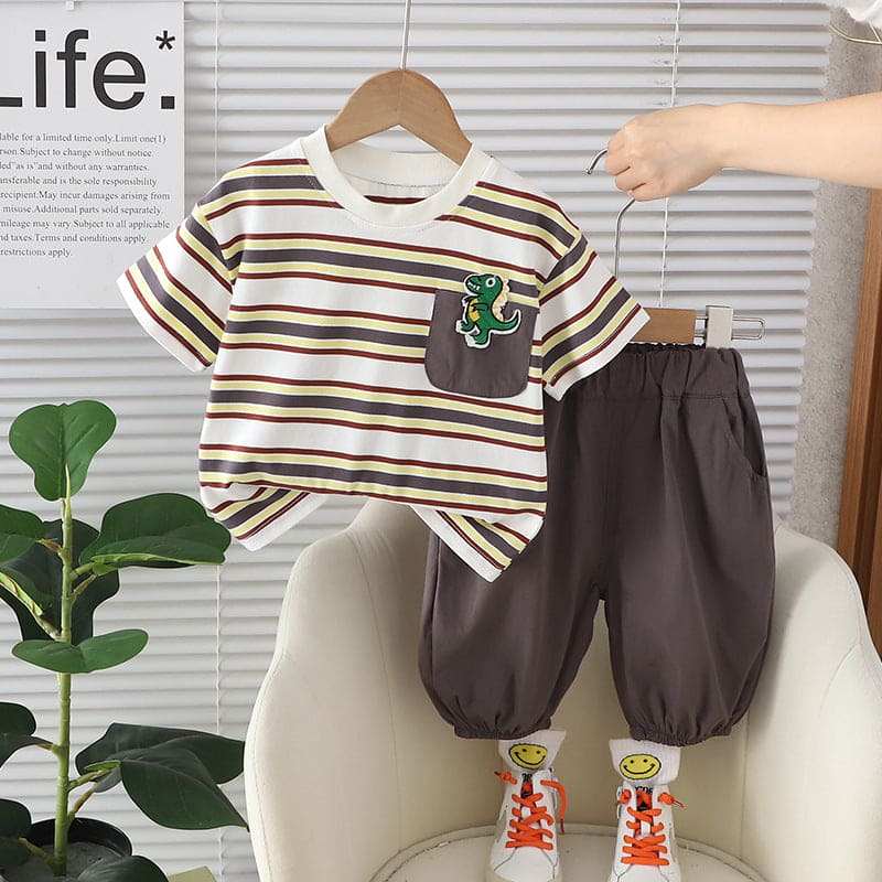 Boys Striped T-shirt with Bermudas Set Sets Brown 1-2 Y 
