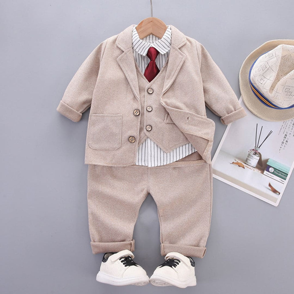 Boys Striped Shirt with Waistcoat & Trousers Suit Set 3 pc. Sets Light Brown 1-2 Y 