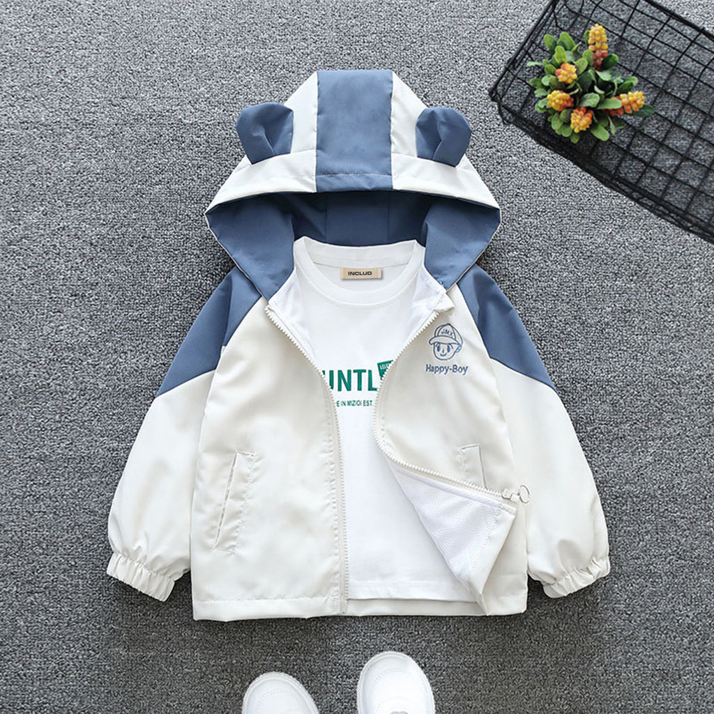 Boys Blue Cute Boy Printed Front Open Trendy Fashion Jacket Coats & Jackets Blue 1-2 Y