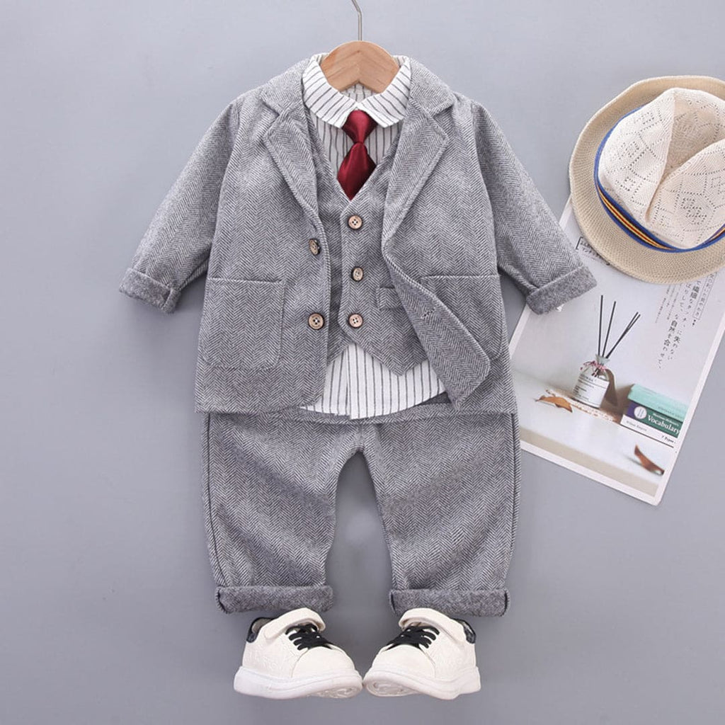 Boys Striped Shirt with Waistcoat & Trousers Suit Set 3 pc. Sets Grey 1-2 Y 