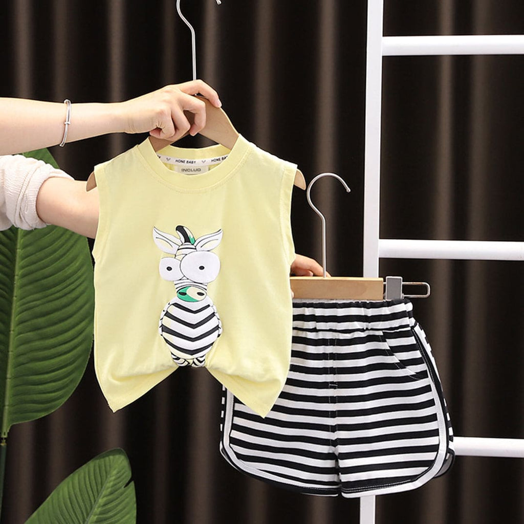 Boys Giraffe Printed T-Shirt & Striped Shorts Sets Yellow 1-2 Y 
