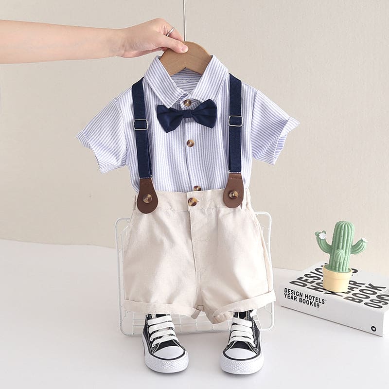 Boys Pin Stripe Short Sleeve Shirt With Shorts 2 pc. Sets Light Blue 1-2 Y 