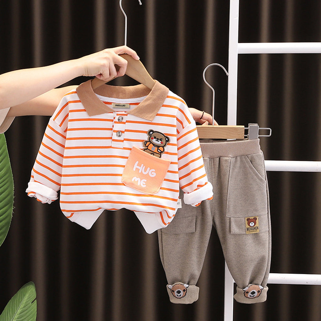 Boys Striped Polo T-shirt with Joggers Set Sets Orange 1-2 Y 