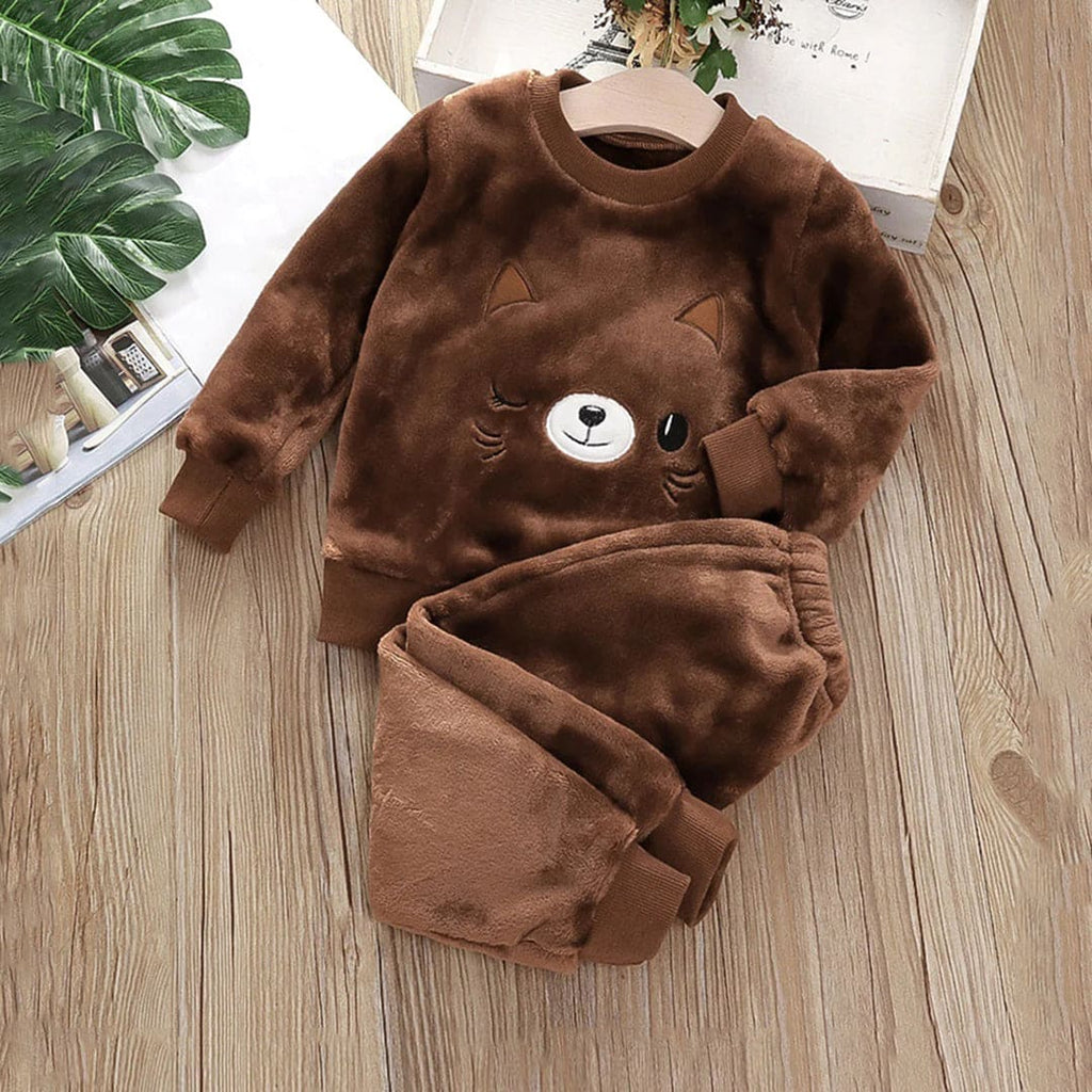 Girls Fleece Sweatshirt with Sweatpants Set Winterwear Sets Brown 1-2 Y 