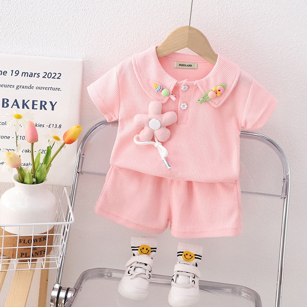 Girls Pique Top with Shorts Set Sets Pink 1-2 Y 
