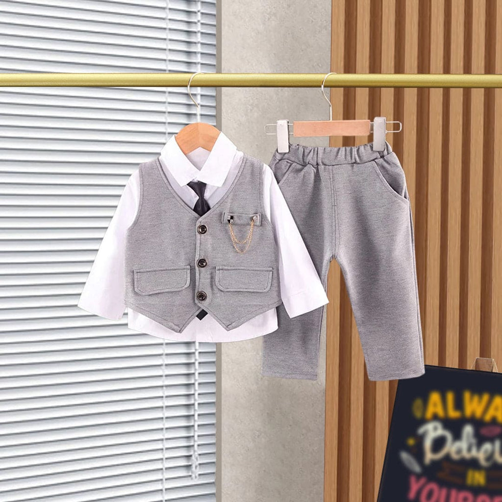 Boys Formal Waistcoat with Shirt & Trousers Set 3 pc. Sets Grey 1-2 Y 