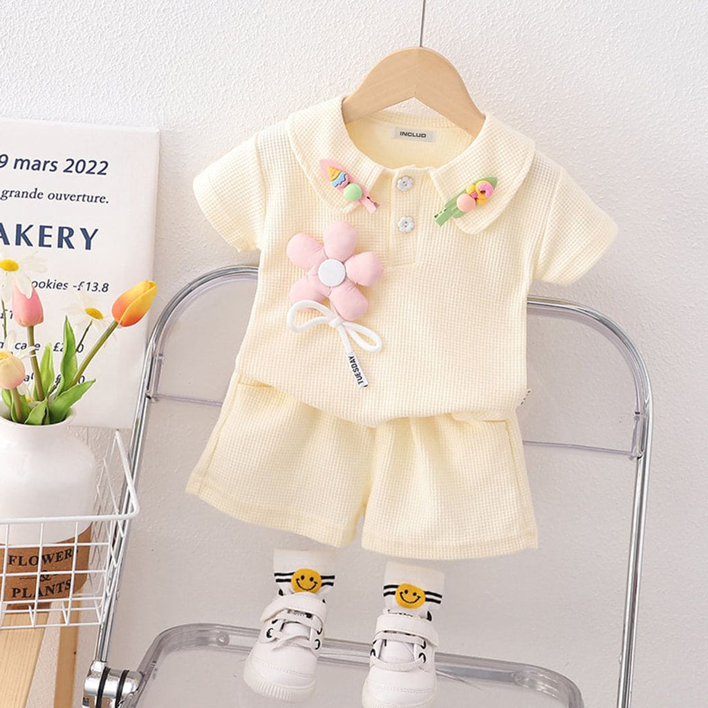 Girls Pique Top with Shorts Set Sets Off White 1-2 Y 