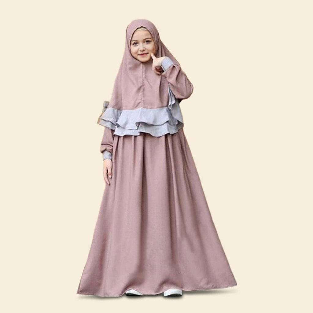 Girls Long Sleeve Dress With Head Scarf Casual Dresses Purple 2-3 Y 
