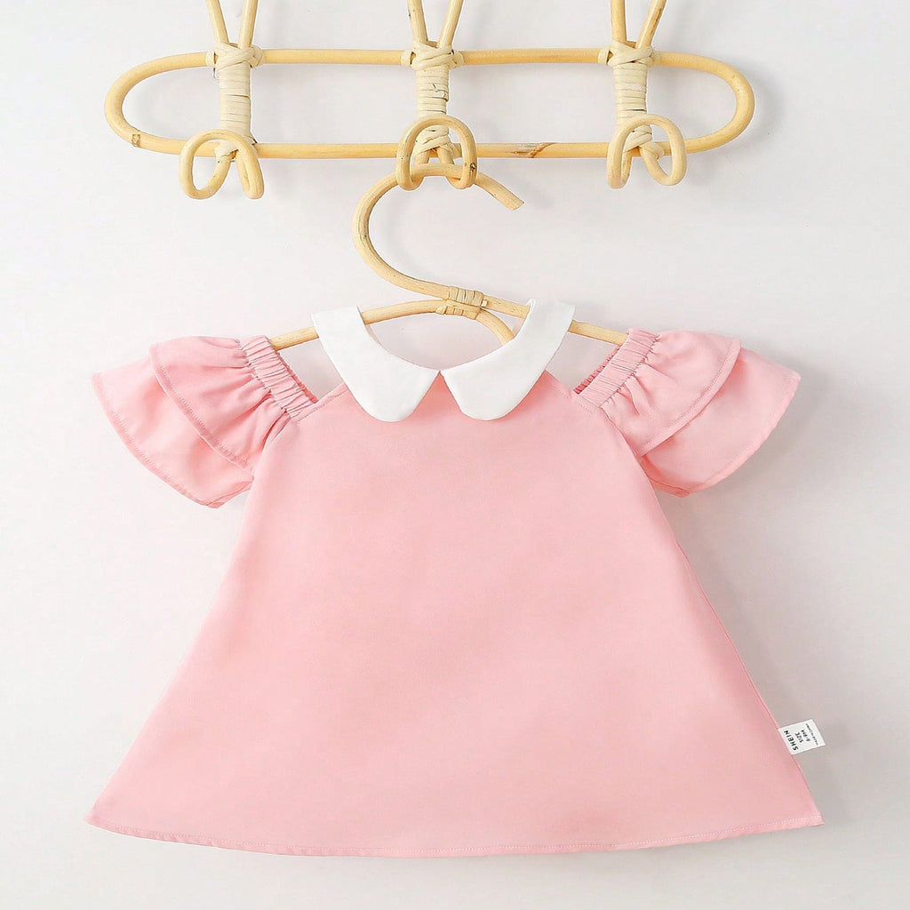 Girls Peter Pan Collar Cold Shoulder Top Tops Pink 2-3 Y 