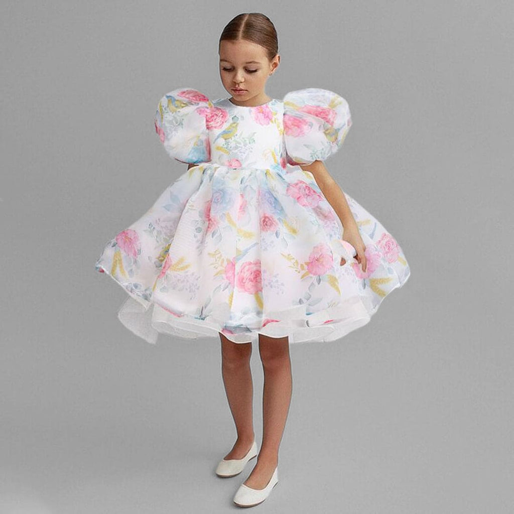 Girls Multicolor Puff Sleeves Fit & Flare Dress Party Dresses Multicolor 2-3 Y 