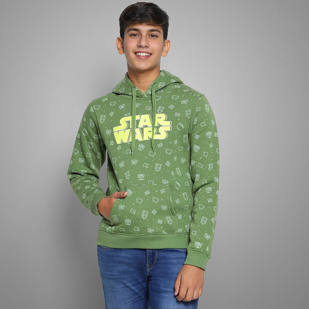 Boys  Printed  Hooded Fleece Sweatshirt Sweatshirts & Hoodies Olive 7-8 Y 