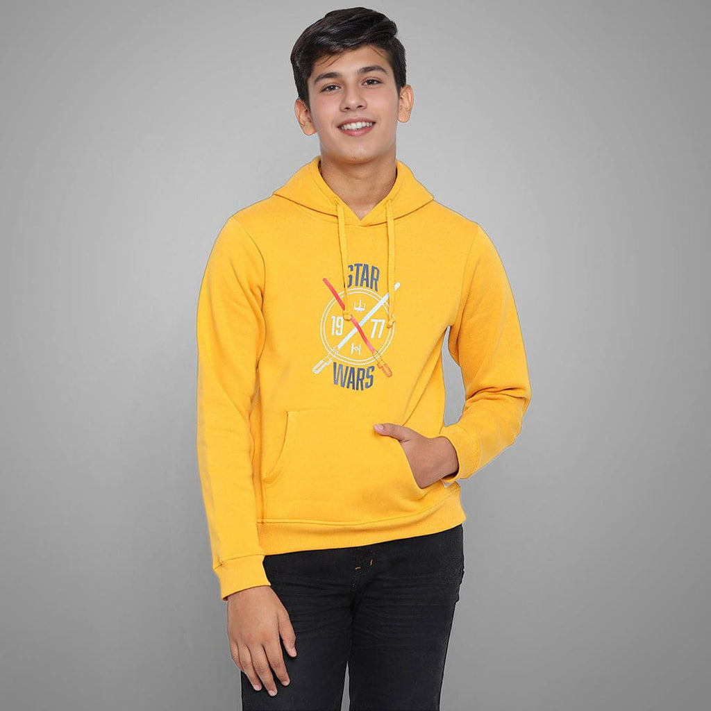 Boys Printed Full Sleeves Hooded Sweatshirt Sweatshirts & Hoodies Mustard 7-8 Y 