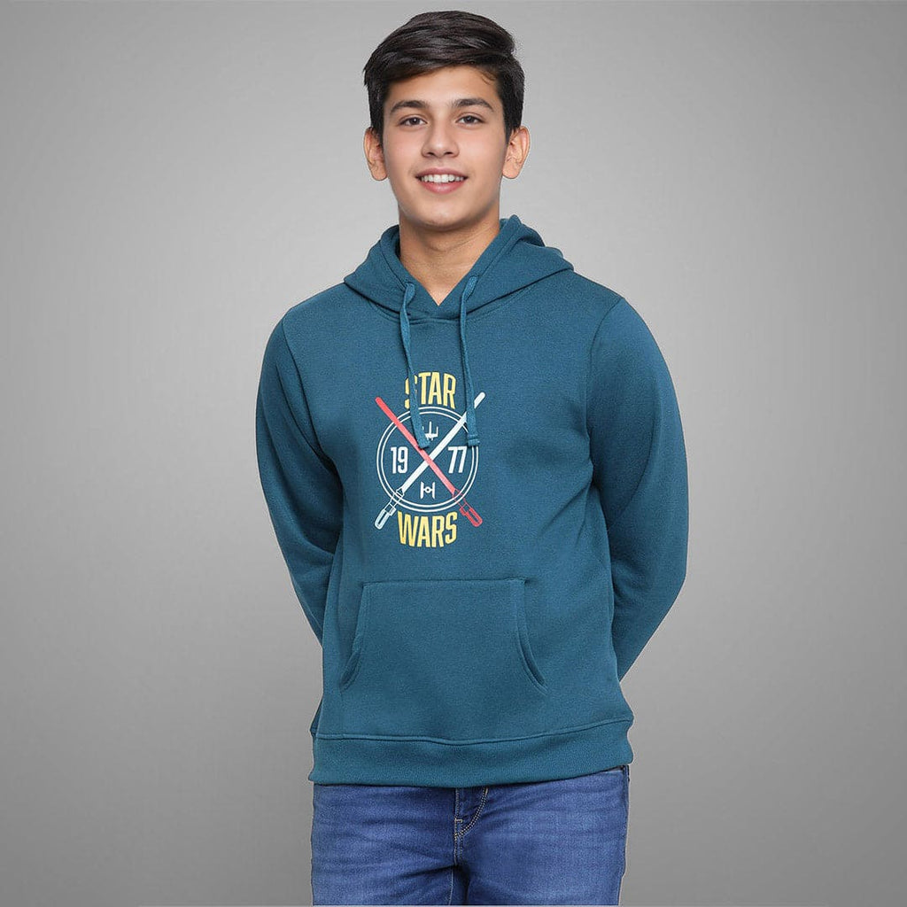 Boys Printed Full Sleeves Hooded Sweatshirt Sweatshirts & Hoodies Teal 7-8 Y 