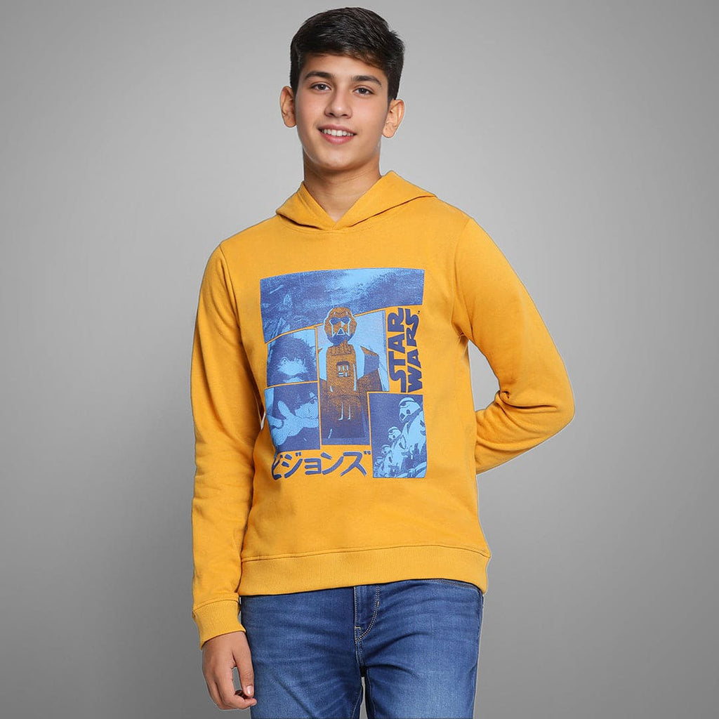 Boys Printed Hooded Full Sleeves Sweatshirt Sweatshirts & Hoodies Mustard 7-8 Y 