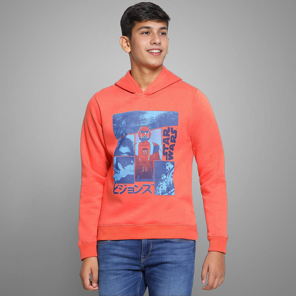 Boys Printed Hooded Full Sleeves Sweatshirt Sweatshirts & Hoodies Orange 7-8 Y 