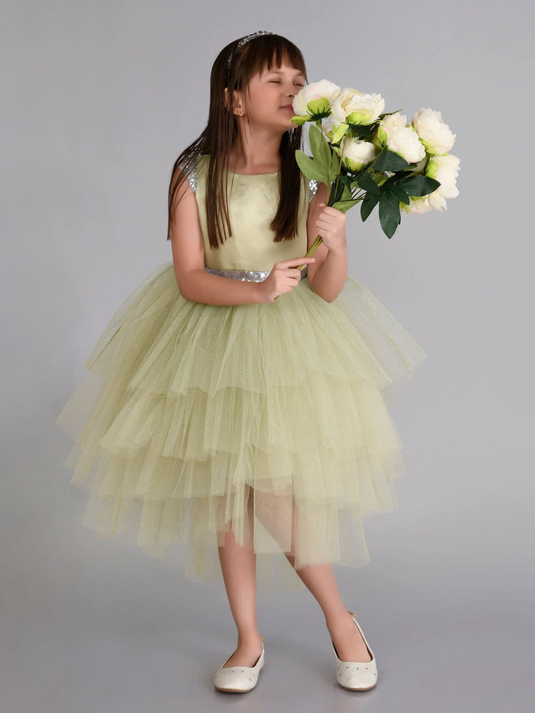 Girls Sateen Tiered Tulle High-Low Hem Party dress Party Dresses