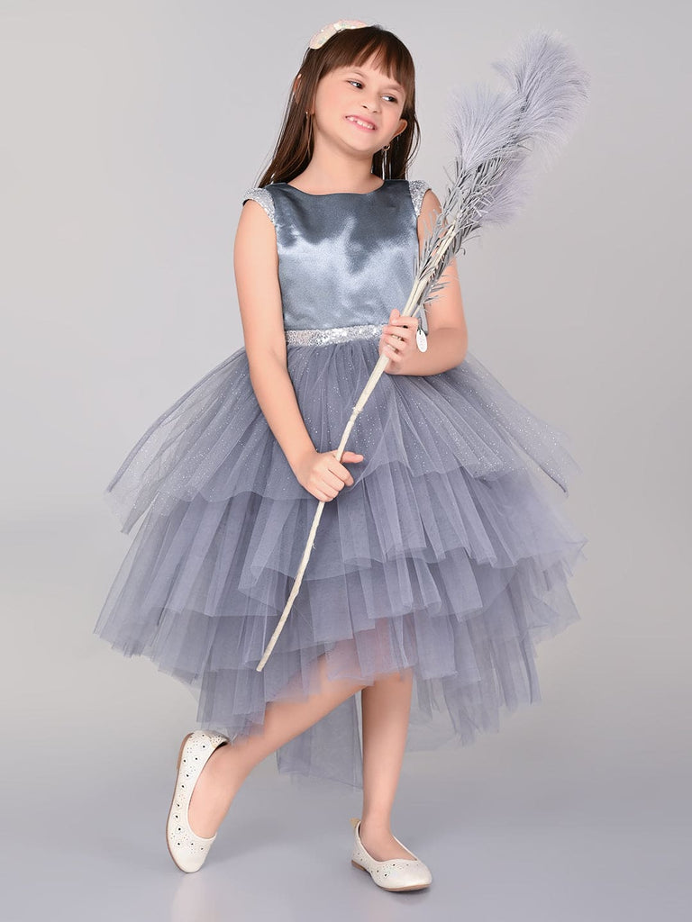 Girls Sateen Tiered Tulle High-Low Hem Party dress Party Dresses
