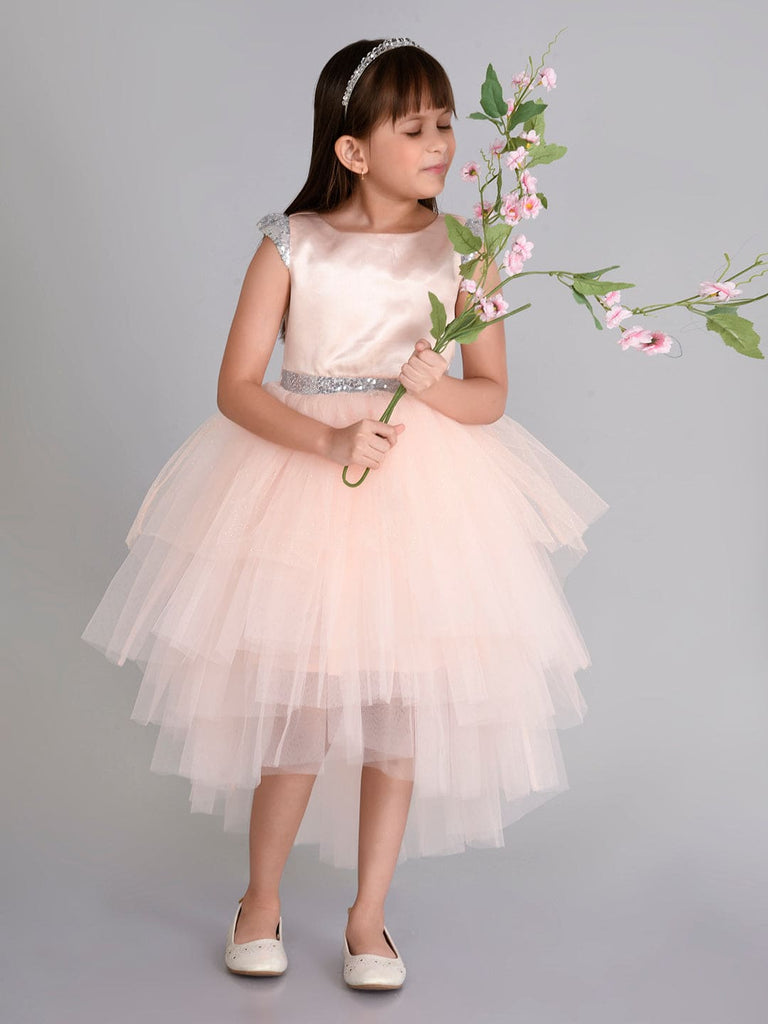 Girls Sateen Tiered Tulle High-Low Hem Party dress Party Dresses