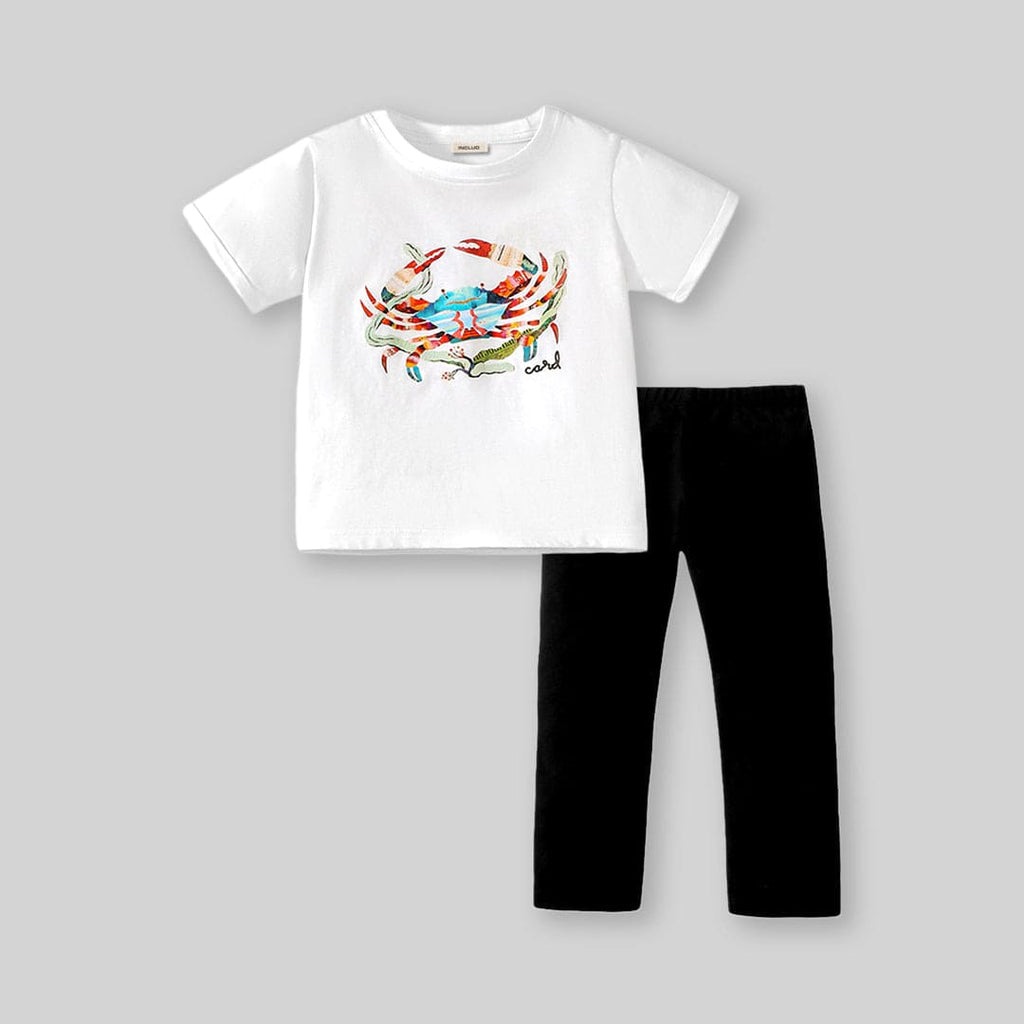 Girls Graphic Print T-Shirt With Leggings Set Sets White 1-2 Y 