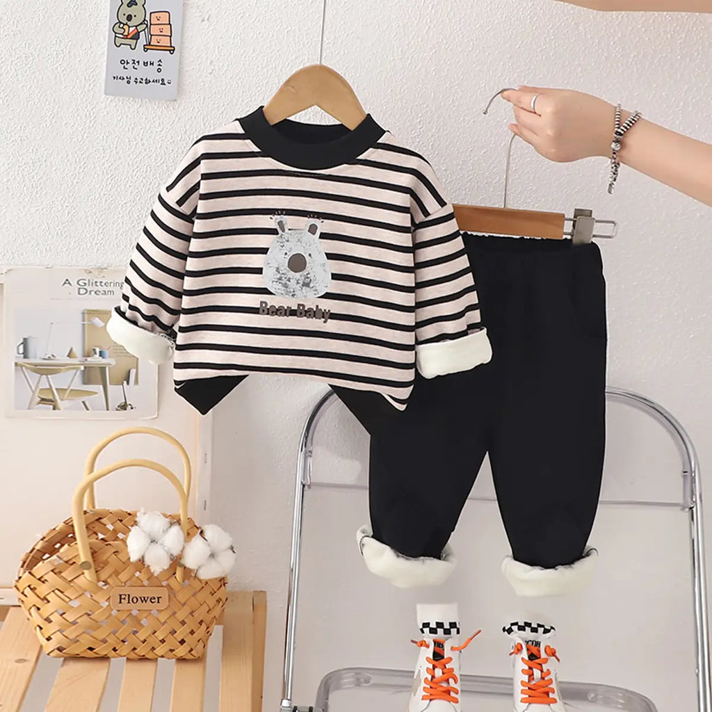 Boys Black Stripes Graphic Sweatshirt With Pants Sets 2 pc. Sets Black 1-2 Y