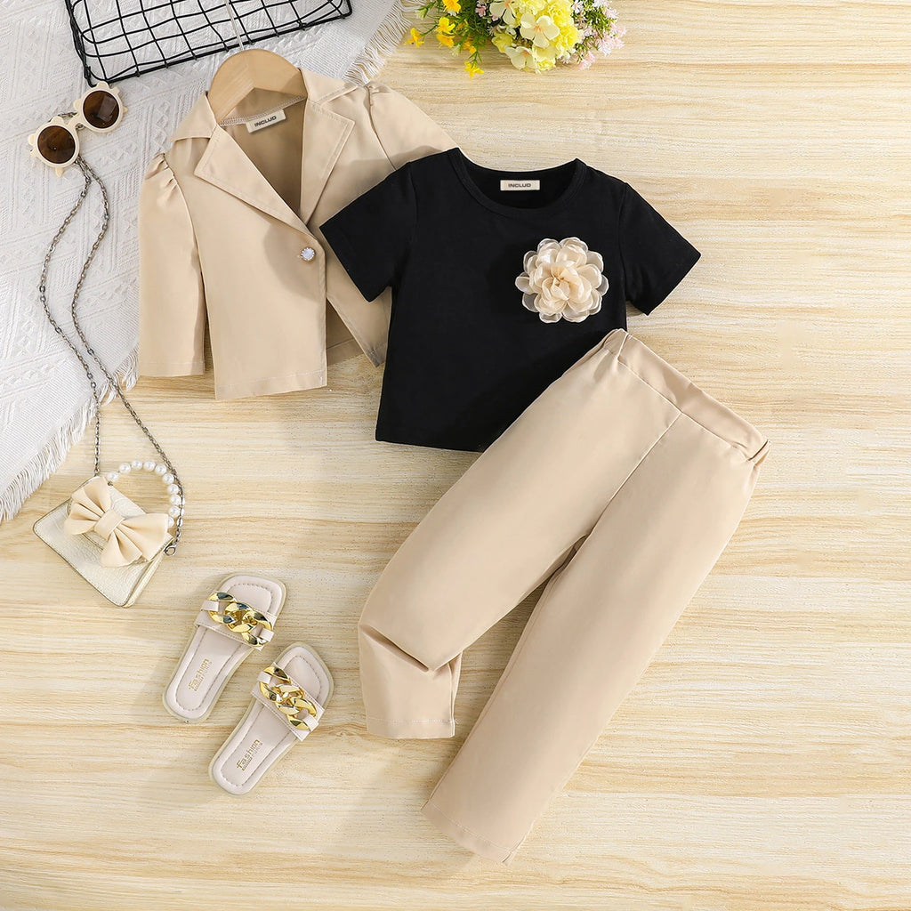 Girls Khaki Blazer With Knit Top & Pant Sets Sets Khaki 2-3 Y
