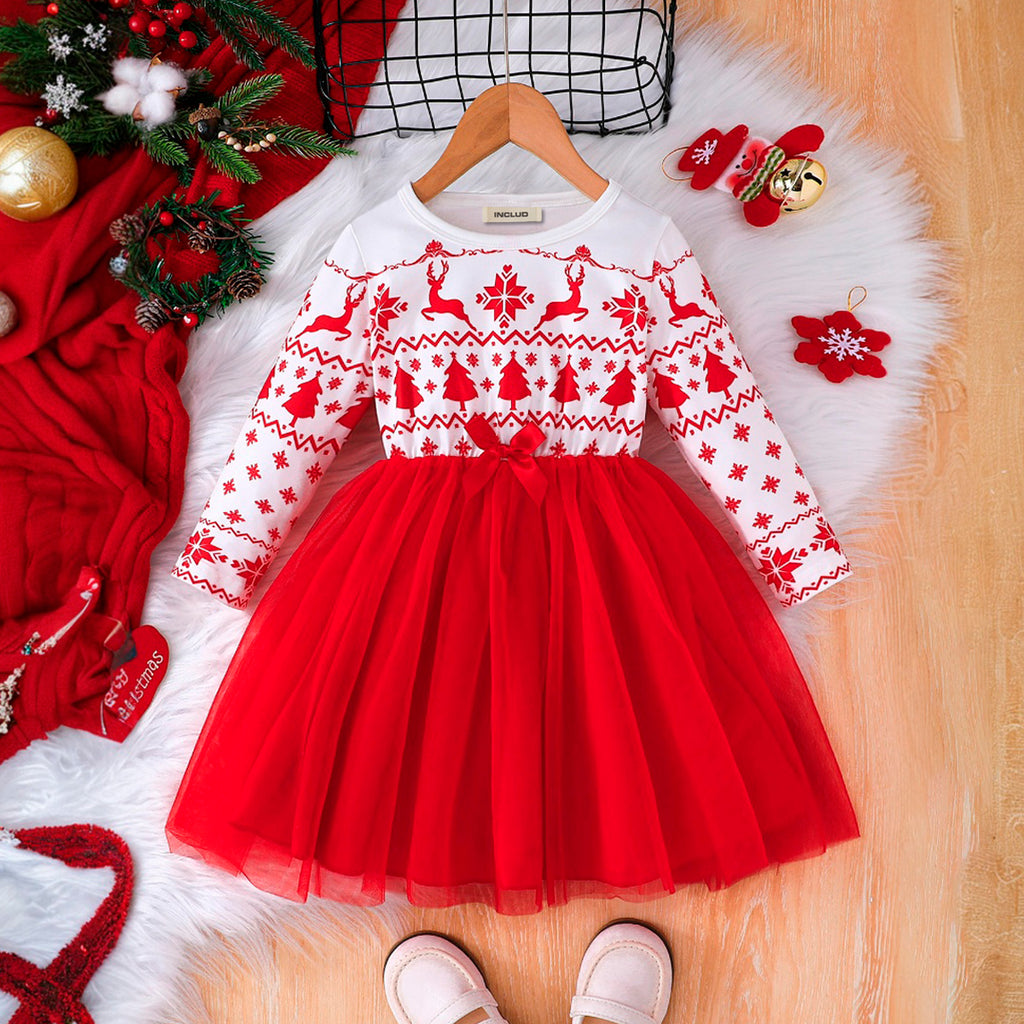 Girls Red Printed Fit & Flare Winter Casual Dresses Casual Dresses Red 3-4 Y