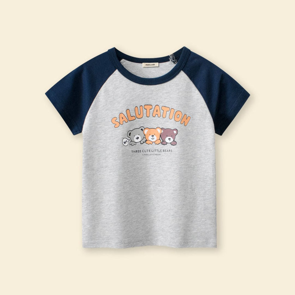 Boys Printed Raglan Sleeves T-Shirt Tshirts Gray 1-2 Y 