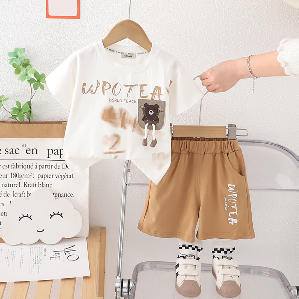 Boys Printed Short Sleeves White T-Shirt With Shorts Set 2 pc. Sets White 1-2 Y