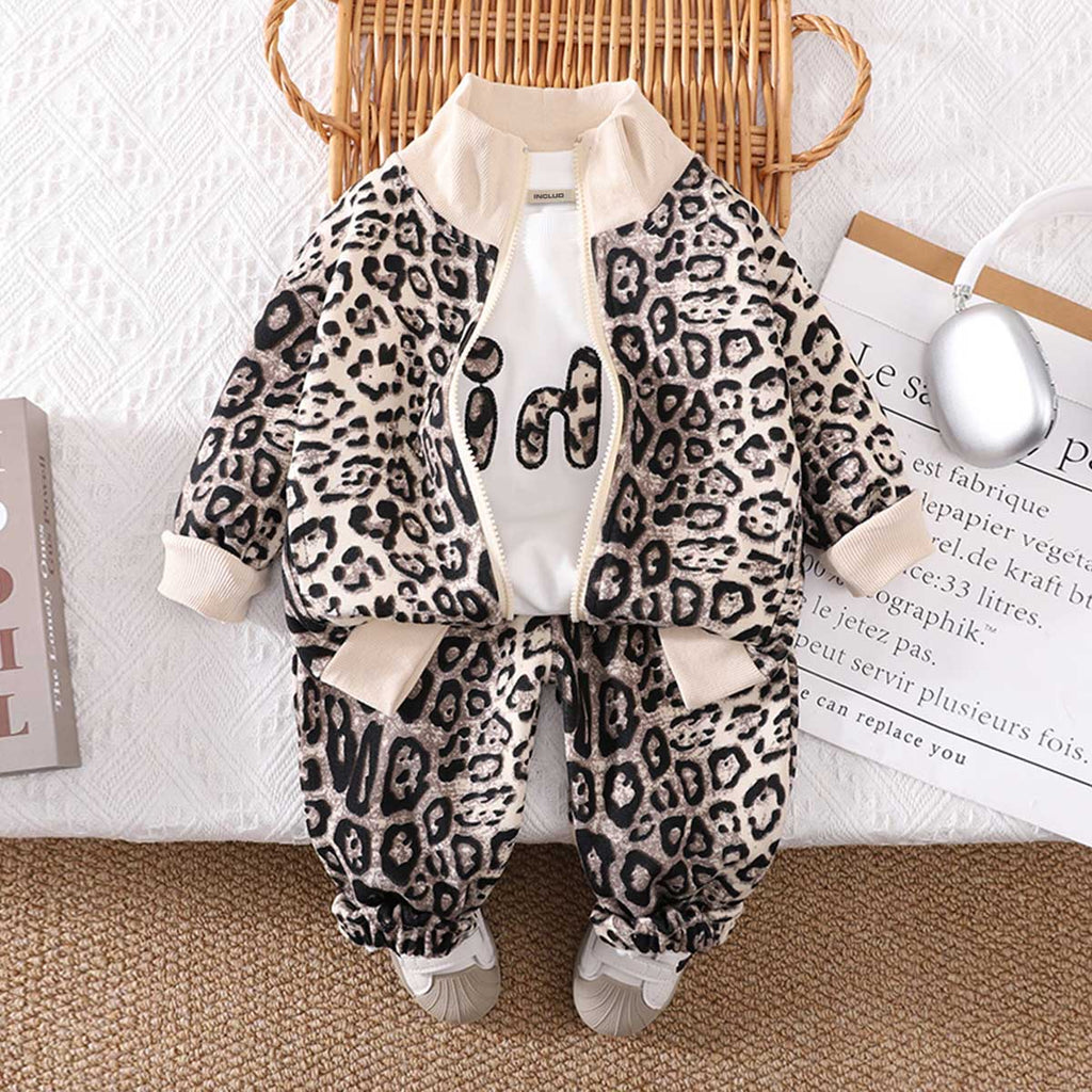 Boys Off-White Animal Print Zipper Jacket with T-shirt & Joggers Set Sets Off White 1-2 Y