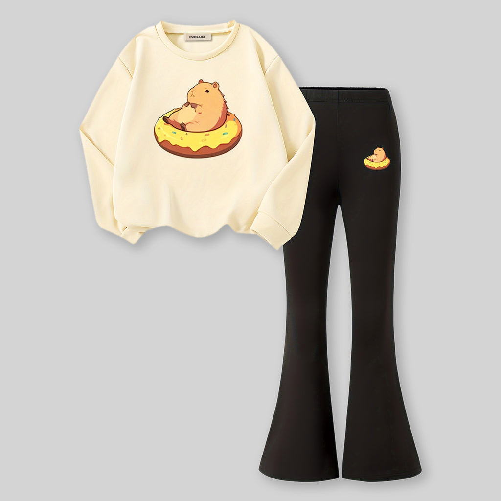 Girls Apricot Graphics Sweatshirt With Pants Sets 2 pc. Sets Apricot 7-8 Y