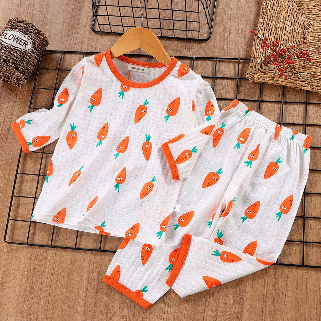 Boys Three Quarter Sleeve Printed T-Shirt With Pajamas Set 2 pc. Sets Orange 1-2 Y 
