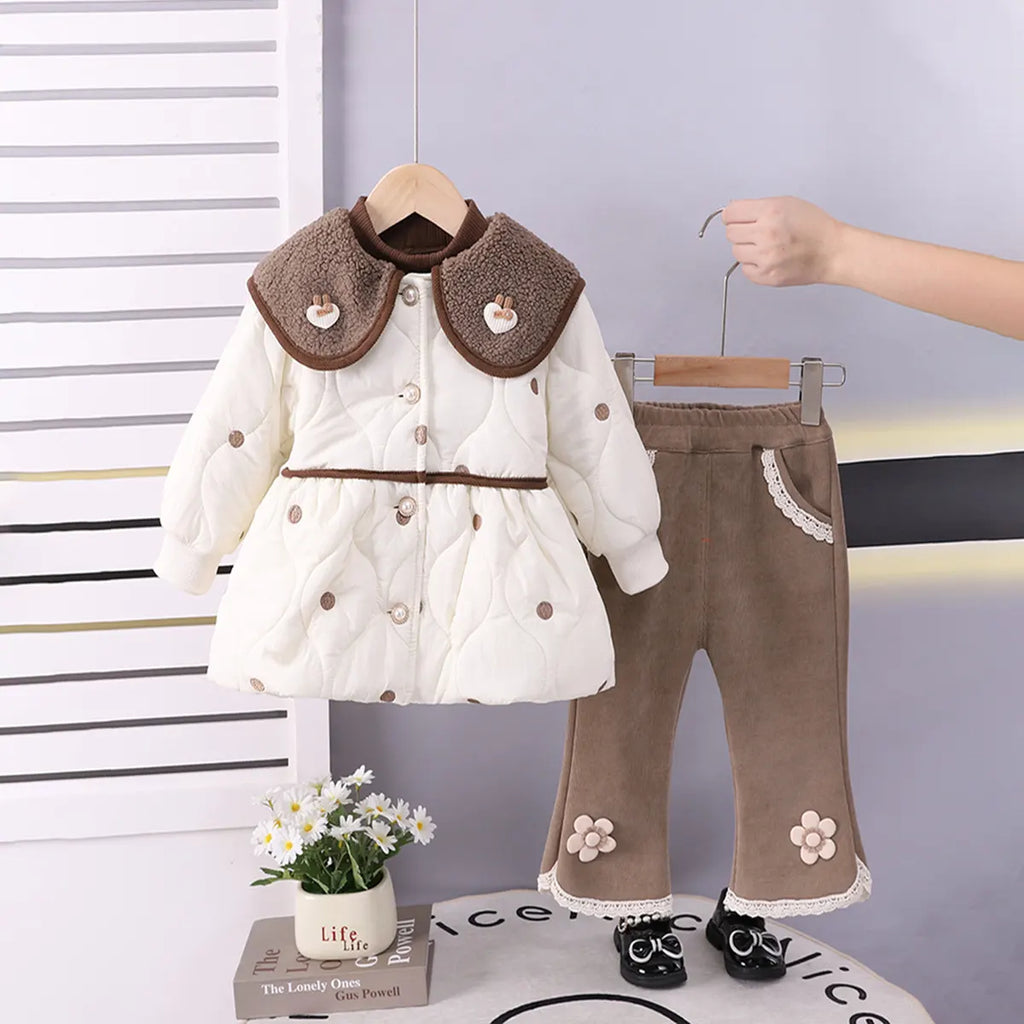 Girls White Long Sleeves Jacket With Regular T-Shirt& Pant Sets 3 pc. Sets White 1-2 Y
