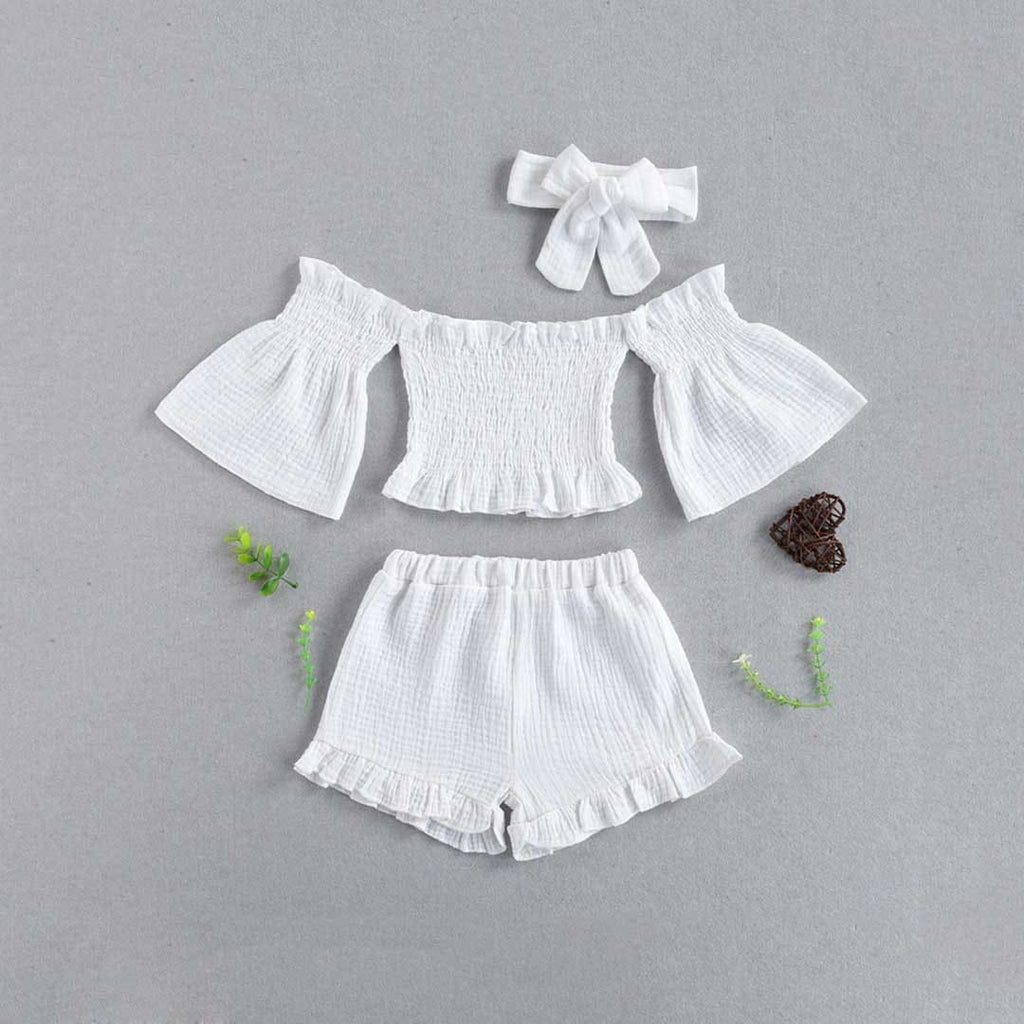 Girls Off Shoulder Top With Shorts & Headband Set Sets White 1-2 Y 