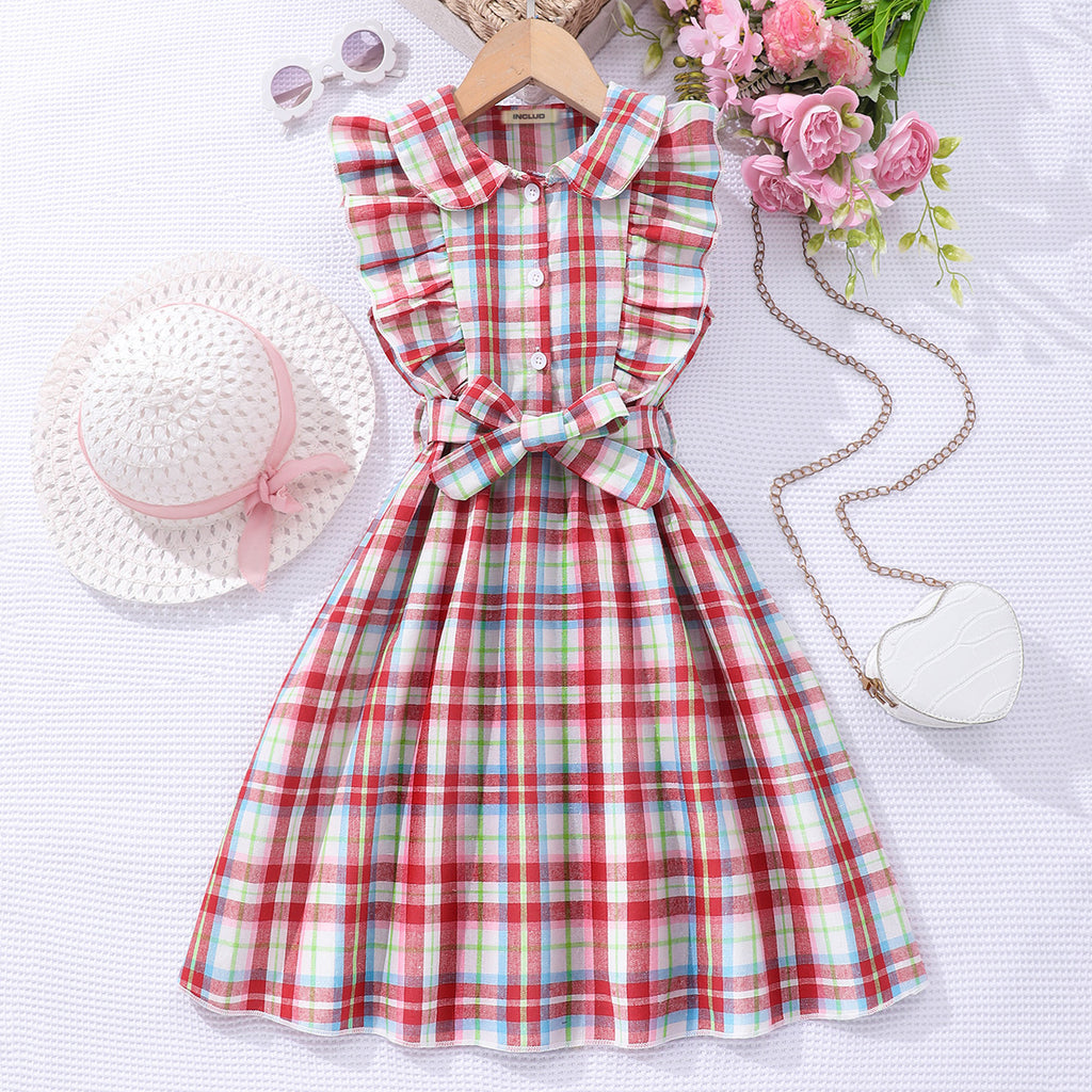 Girls Red Tartan Check Peter Pan Collar Casual Dress Casual Dresses Red 2-3 Y